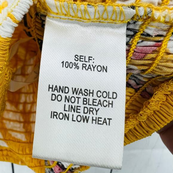 Lulus Yellow Floral Smocked Crop Top stretchy ruffle straps sz Medium - Picture 7 of 7